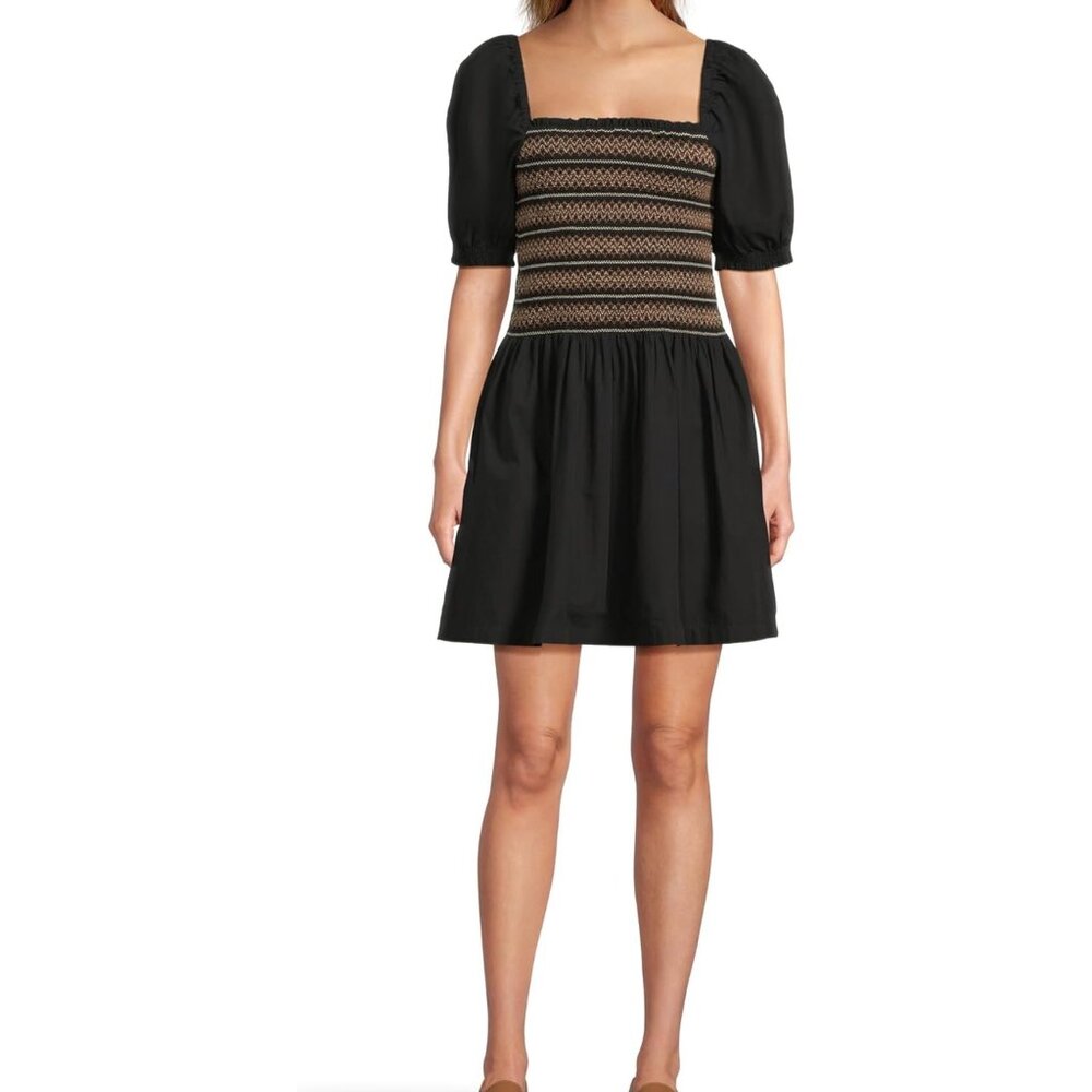 MADEWELL Poplin Puff-Sleeve Mini Dress in Jet Black sz XL NU780